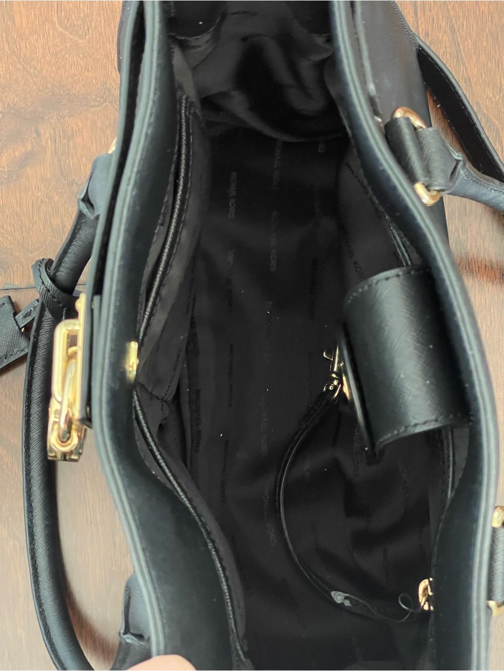 Michael Kors Black Leather Satchel with Gold-Tone Chain and Lock - Picture 4 of 5